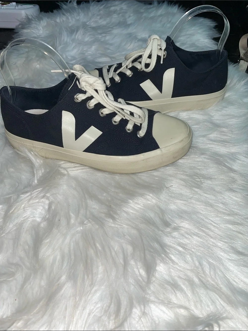 Veja Black Canvas V-10 Style Sneakers with White Accents